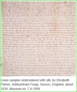 Picture and caption from V & A website article on antique samplers