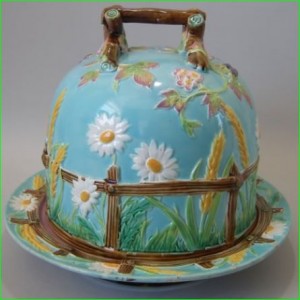 G Jones victorian majolica pottery cheese keep