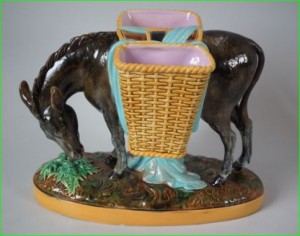 George Jones victorian majolica pottery donkey flower holder