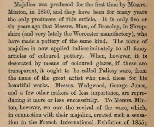 Leon Arnoux 1877 on Palissy ware and majolica