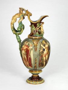 Circa 1855 Minton Majolica ('Palissy ware') Ewer decorated entirely with lead glazes