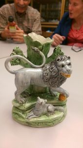 Antique Victorian Staffordshire Pottery Spaniels and lion