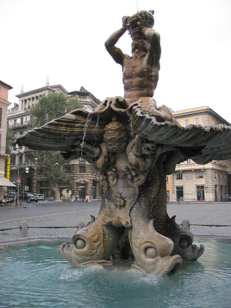 Rome, Fountain of the Triton by Bernini, in piazza Barberini square.