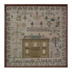 Antique House Sampler, 1828, by Jane Smith