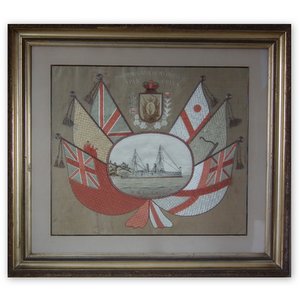 Antique Silkwork Ship Embroidery of HMS Grafton