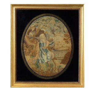 Antique Georgian Silkwork Picture of Elijah and the Ravens