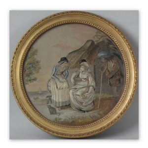 Antique Georgian Silkwork Embroidery of a Country Scene