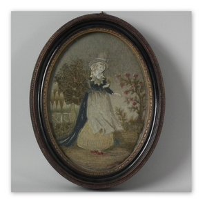 Antique Silkwork Embroidery of Lady Picking Flowers