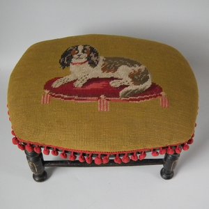 Footstool with Spaniel Embroidered Upholstery