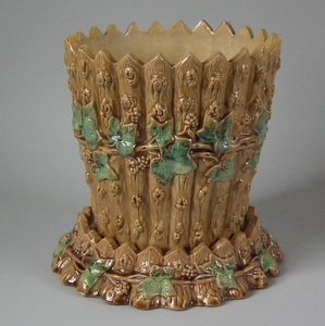 Majolica Picket Fence and Vine Jardiniere and Stand