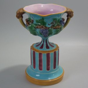 Minton Majolica Two Handled Vase on Pedestal