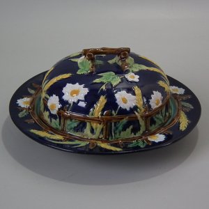 George Jones Majolica Cobalt Muffin Dish & Cover