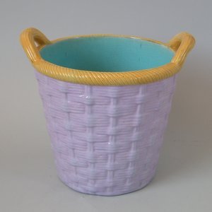 English Majolica Wicker Basket Planter