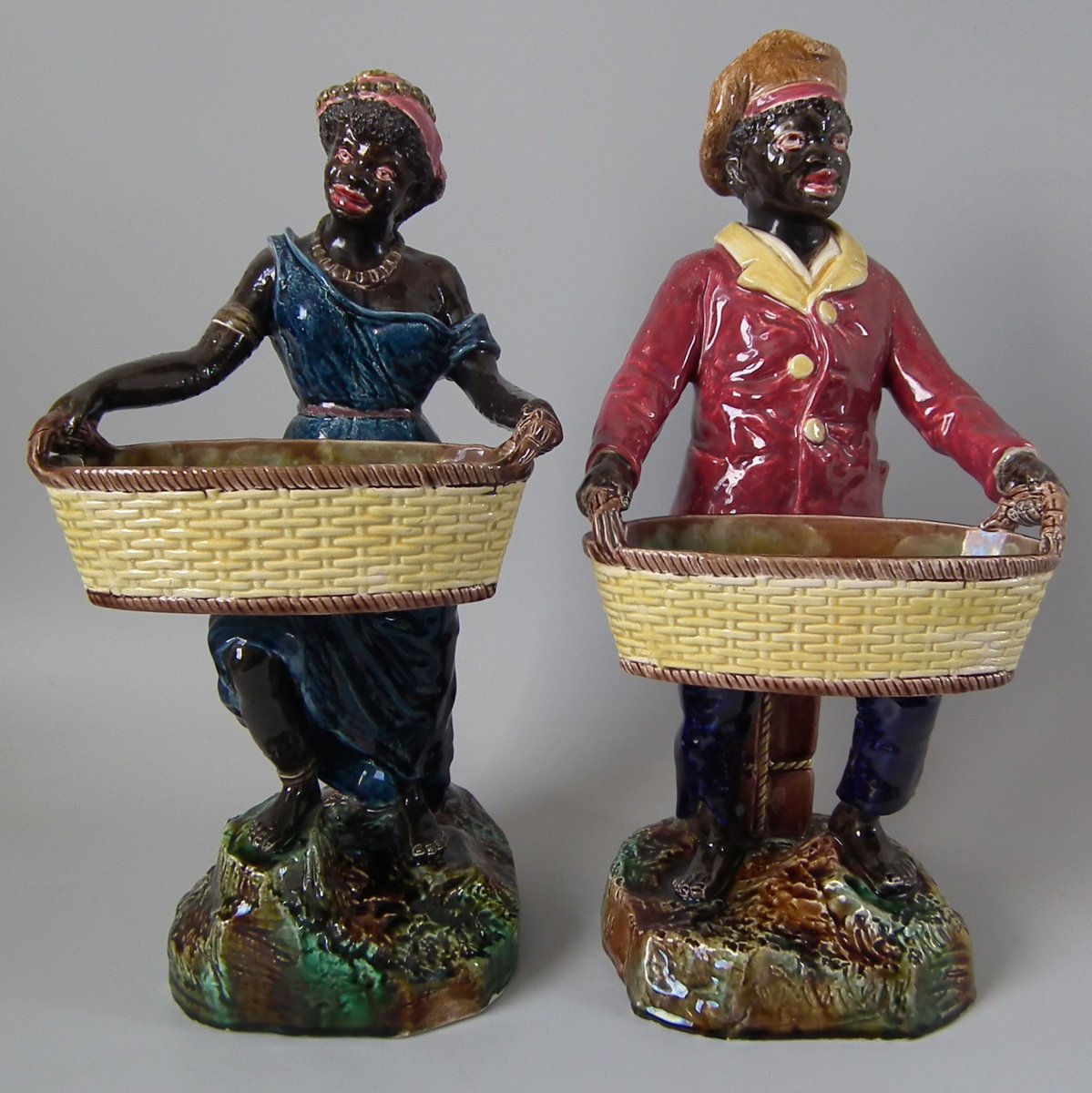 Pair Majolica Blackamoor Figures Holding Baskets - ID#21979 Image 1