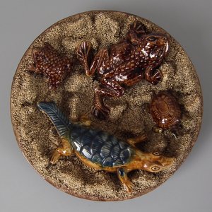 Mafra Palissy Majolica Toad, Salamander and Tortoise Plate