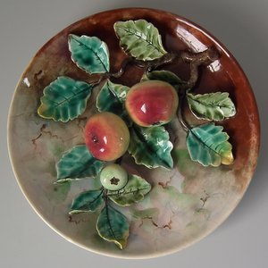 French Palissy Majolica Apples Wall Plate