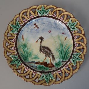 Wedgwood Majolica Heron Plate with Pierced Rim