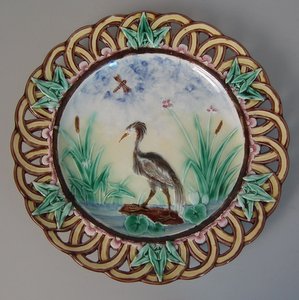 Wedgwood Majolica Heron Plate with Pierced Rim