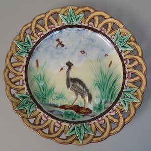Wedgwood Majolica Heron Plate with Pierced Rim