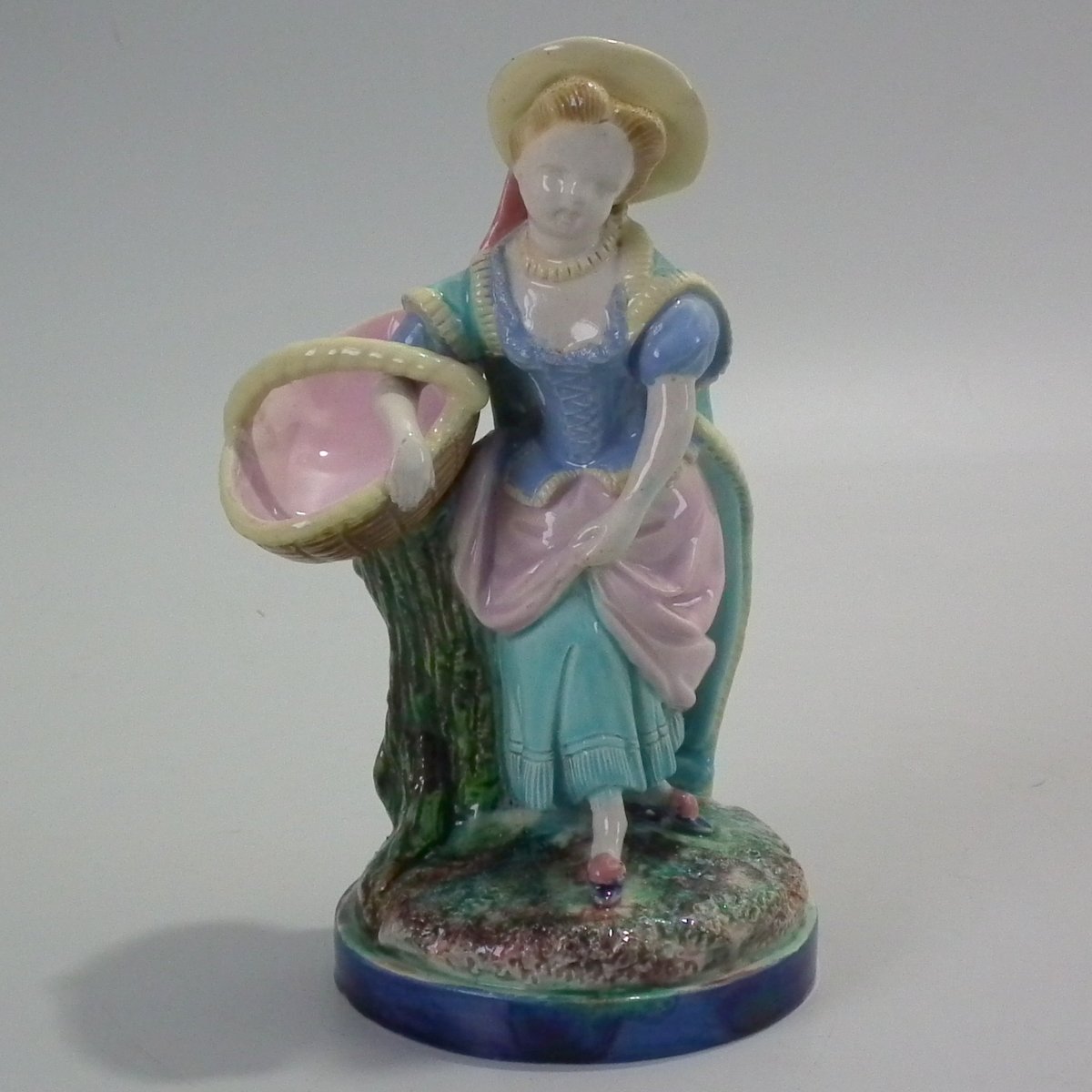 Royal Worcester Majolica Girl with Basket Figure - ID#22100 Image 1
