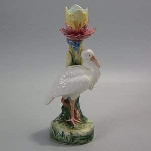 French Majolica Stork Candlestick