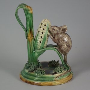 Cunha Palissy Majolica Mouse and Corn Toothpick Holder