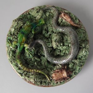 Mafra Palissy Majolica Snake and Lizard Wall Plate