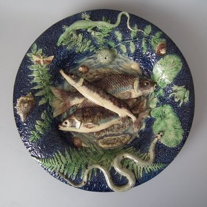 French Palissy Majolica Fishes Wall Plate