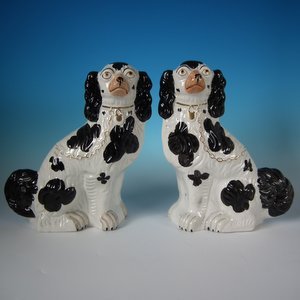 Pair Staffordshire No.1 black & white Spaniels
