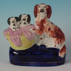 Staffordshire Spaniel and Pups in Wash Basket Group