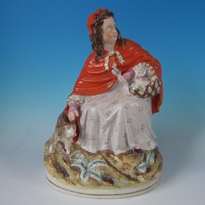 Large Staffordshire Red Riding Hood and Wolf Figure