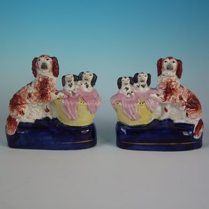 Pair Staffordshire Spaniel and Pups in Wash Basket