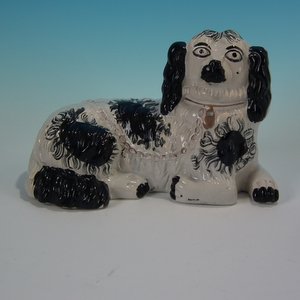 Large Staffordshire Recumbent Black & White Spaniel