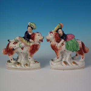 Pair Staffordshire Royal Children on Spaniels