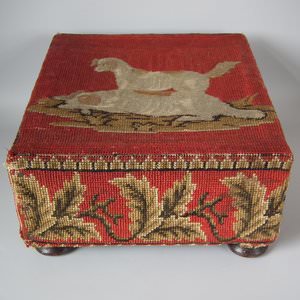 Victorian Footstool with Embroidered Picture of Dogs