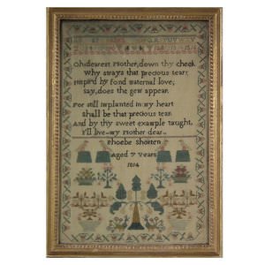 Antique Sampler, 1814, By Phoebe Shorten Aged 7