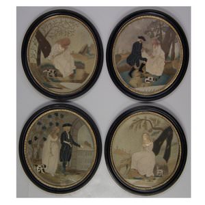 Rare Set of 4 Antique Georgian Appliqué Embroideries