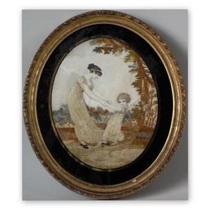 Antique Georgian Silkwork Embroidery - Mother and Child