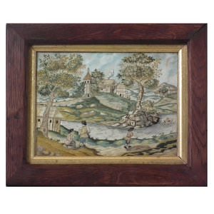 Antique Silkwork Embroidery of a Rural Scene