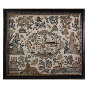 Antique Stumpwork Embroidery of Faith, Hope & Charity