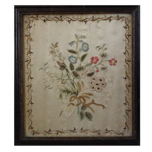 Antique Silkwork Flower Bouquet Embroidery