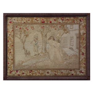 Embroidered Picture Of Figures in Country Scene