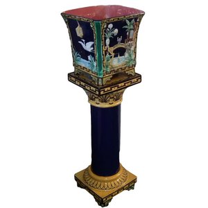 Majolica Jardinere And Stand With Oriental Scenes