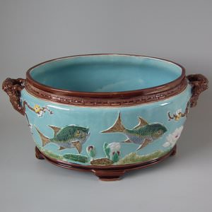 Holdcroft Oval Majolica Fish And Lilies Jardinière