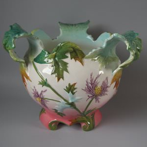 Delphin Massier Majolica Thistle Jardiniere