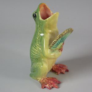 Massier Majolica Frog with Fan Posy Vase