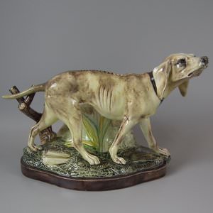 Jerome Massier Fils Majolica Dog Spill Vase