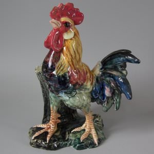 Jerome Massier Majolica Cockerel/Rooster Vase