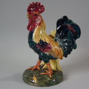 Delphin Massier Majolica Cockerel/Rooster Spill Vase