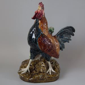 Majolica Rooster/Cockerel vase by Louis Carrier Belleuse